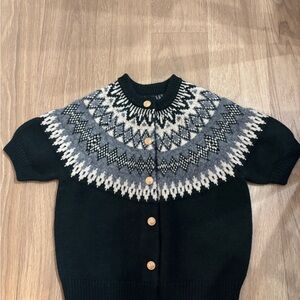 Women's Green and Gray Patterned Sweater